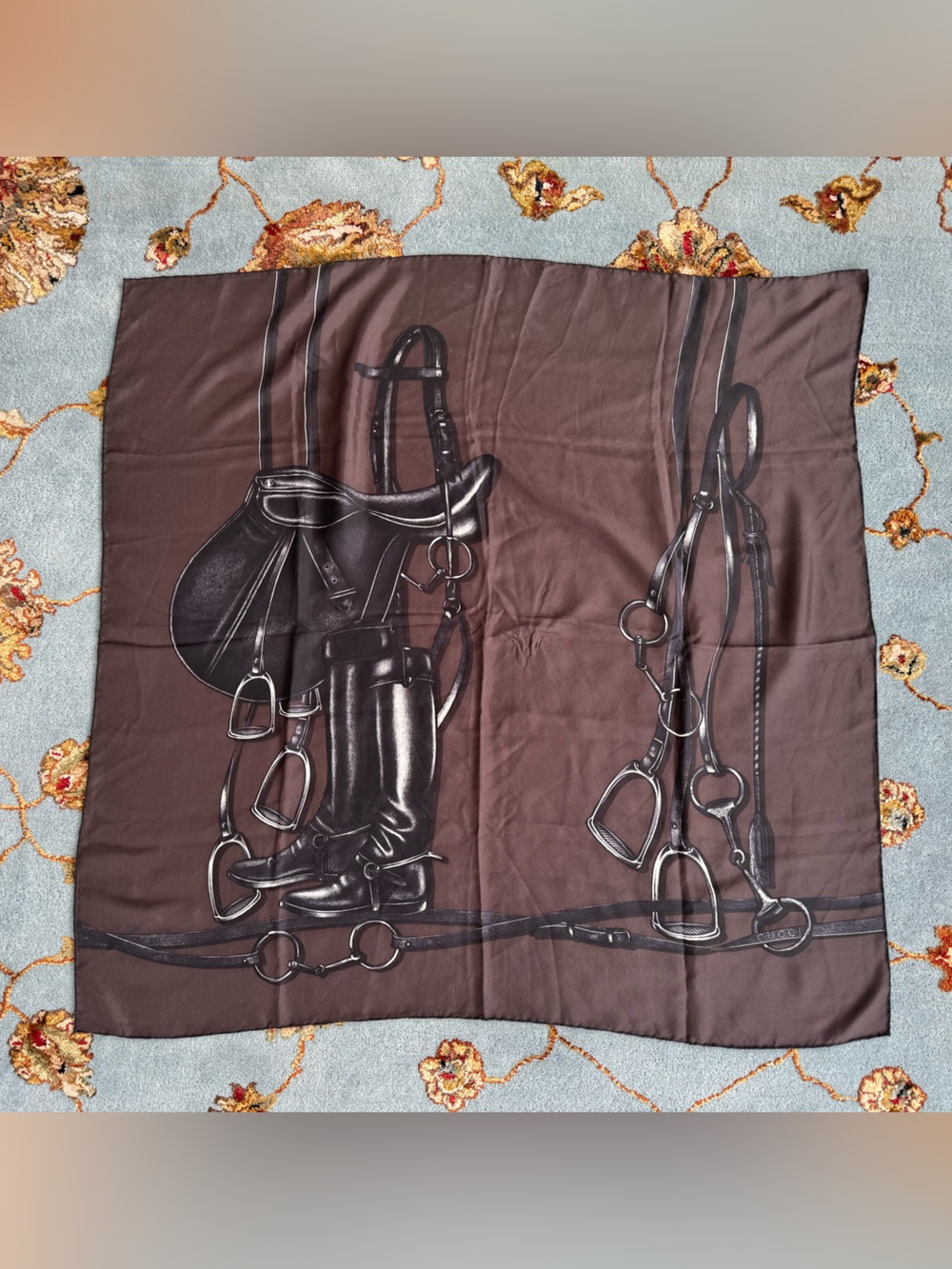 Gucci Classic silk Brown Equestrian Print Scarf